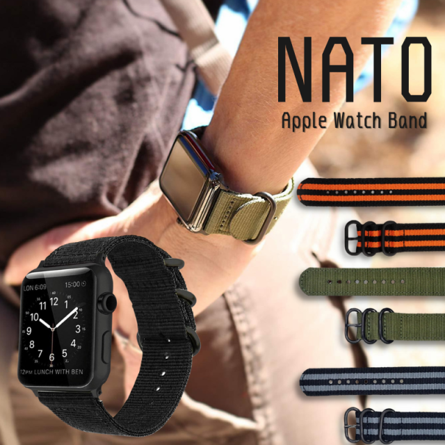 apple watch アップルウォッチ NATO軍 バンド ベルト ボーダー柄 38mm/40mm/41mm/42mm/44mm/45mm オリーブ  カーキ 黒×灰 ブラック グレの通販はau PAY マーケット - YGG STORE