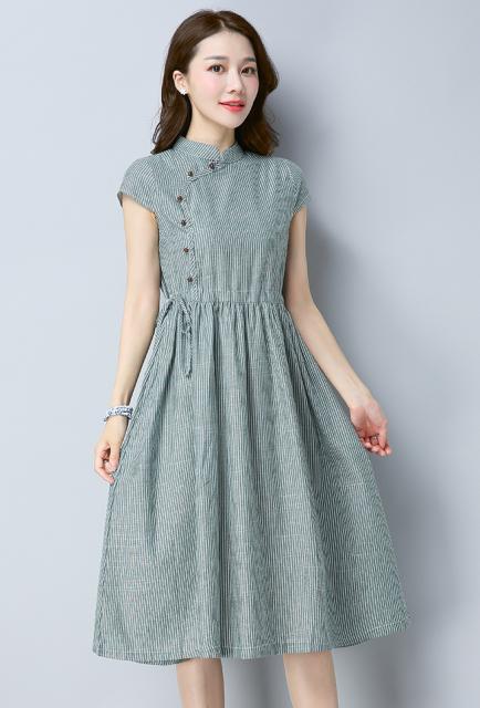 ワンピース チャイナ 服 風 ストライプ 夏服 レディース ワンピース シャツワンピース 膝下丈 半袖 ワンピース ゆるワンピース ハイウエの通販はau Pay マーケット Flutter Peck Au Wowma 店 商品ロットナンバー