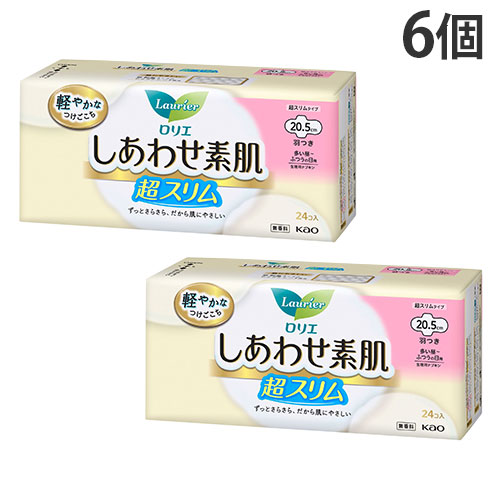 他サイト： 花王 ロリエ しあわせ素肌 超スリム 多い昼〜ふつうの日用 羽つき 24個入 6個の商品画像