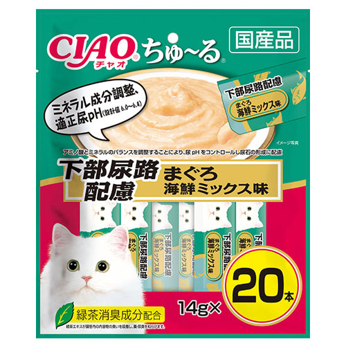 他サイト： 『ポイント10倍』いなば CIAO ちゅ〜る 下部尿路配慮 まぐろ 海鮮ミックス味 14g×20本 SC-197 猫用 猫用おやの商品画像
