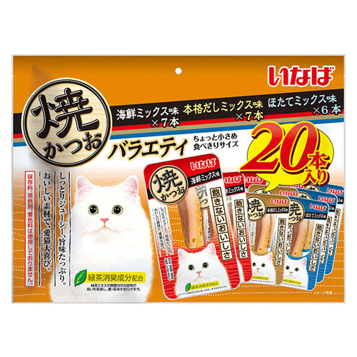 他サイト： いなば 焼かつお 成猫用バラエティ 20本入 キャットフード おやつ 猫用 成猫 スティック 国産 かつおの商品画像