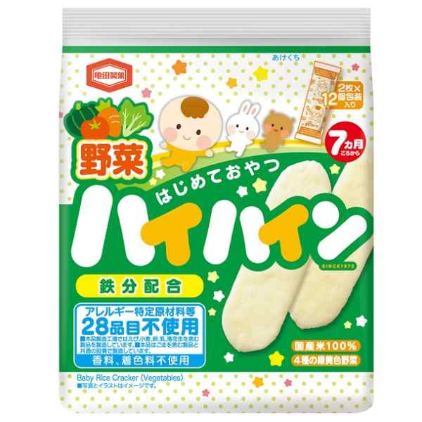 他サイト： 亀田製菓 野菜ハイハイン 40g(2枚×12個包装) 12コ入り 2023/08/01発売 (4901313216347)の商品画像