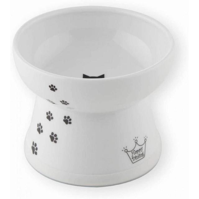他サイト： 猫壱 necoichi ハッピーダイニング 猫用 脚付フードボウル L 猫柄 すべり止めシリコン付き 磁器製 白 かわいい 食器の商品画像