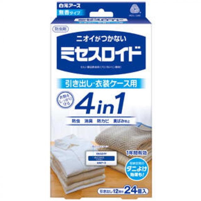 他サイト： 白元アース ミセスロイド引き出し用 24個入 1年防虫 無香タイプ 衣類用防虫剤 ダニよけ 防虫・消臭・防カビ・黄ばみ防止 日用の商品画像