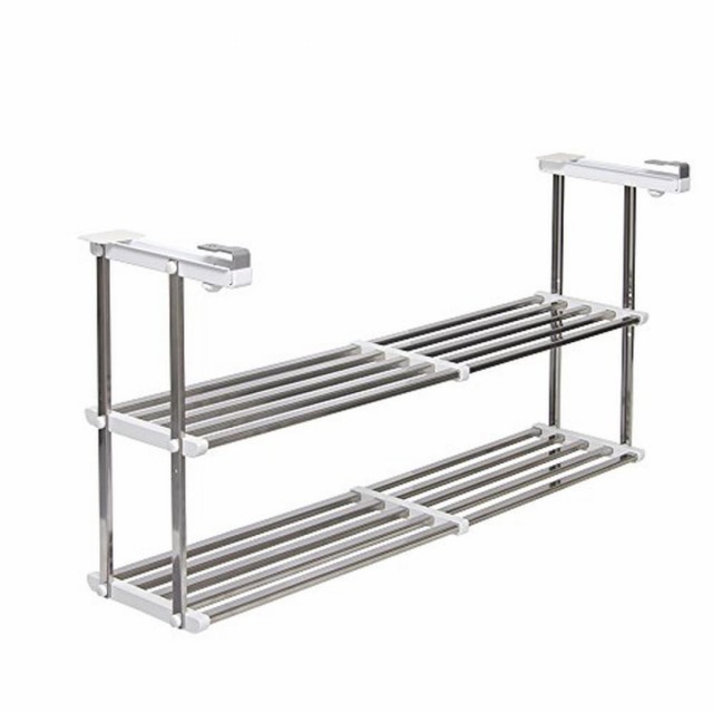 他サイト： TAKUBO 伸縮はさみ棚 ステンレス 2段 HM2-90L 幅55〜95cm 奥行26 高さ45cm 吊戸棚 キッチン収納の商品画像