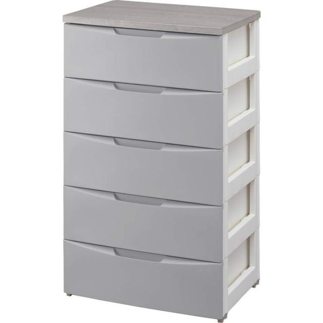 他サイト： アイリスオーヤマ デザイン チェスト 5段 木天板 幅約56×奥行約42×高さ約100cm グレー DW-555の商品画像