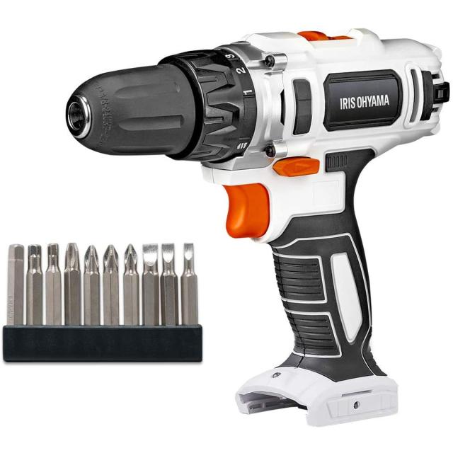 他サイト： アイリスオーヤマ 電動ドリルドライバー コードレス 充電式 10.8V 軽量 LEDライト  JCD28 ビット10種付き バッの商品画像