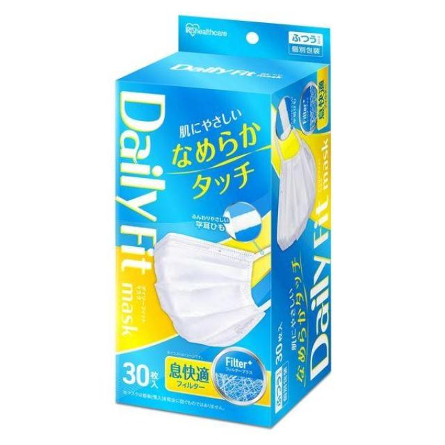 他サイト： アイリスオーヤマ  DAILY FIT MASK なめらかタッチ ふつうサイズ 30枚入り PK-DH30MW ホワイト 個別包の商品画像