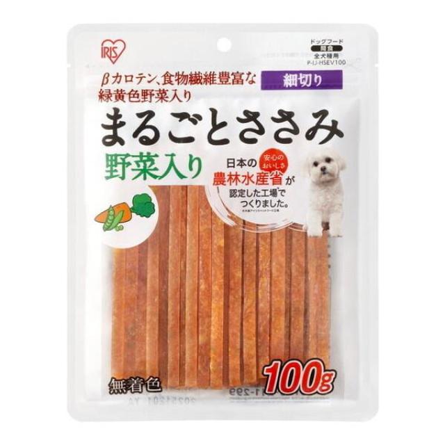 他サイト： アイリスオーヤマ  まるごとささみジャーキー 細切り 野菜入り 100g P-IJ-HSEV100 無着色 愛犬用 犬 おやつ の商品画像