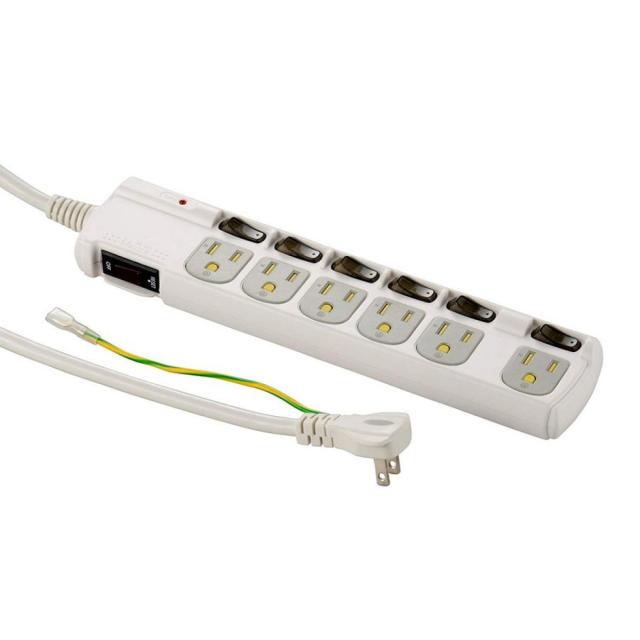他サイト： アース&雷ガード、3Pプラグ対応 個別スイッチ付き 節電タップ 6個口 1.8m [HS-T1259W]の商品画像