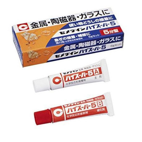 他サイト： 【固いもの同士にの接着剤】エポキシ系2液混合性 硬化開始まで5分の速効タイプ セメダイン CA-183 ハイスーパー5 6gセッの商品画像