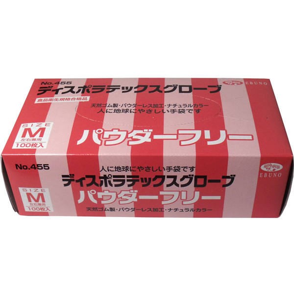 他サイト： エブノ ディスポ ラテックスグローブ(天然ゴム手袋) パウダーフリー Mサイズ 100枚入 送料無料の商品画像