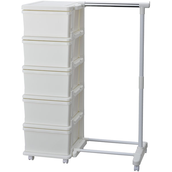 他サイト： 直送 日時指定不可 JEJ シーズユニット 5段チェスト ハンガー付 ホワイト 1020624 沖縄・離島配送不可の商品画像