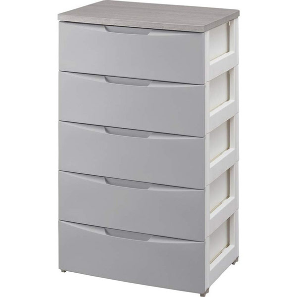 他サイト： 直送 日時指定不可 アイリスオーヤマ デザインウッドトップチェスト 幅56cm 5段 グレー DW-555 沖縄・離島配送不可の商品画像