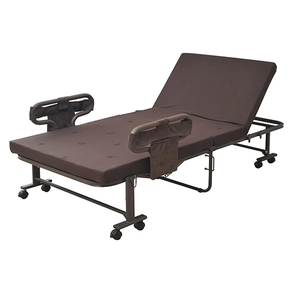 他サイト： 直送 日時指定不可 山善 YAMAZEN 手すり付折りたたみベッド シングル BAS-1S(DBR) 沖縄・離島配送不可の商品画像