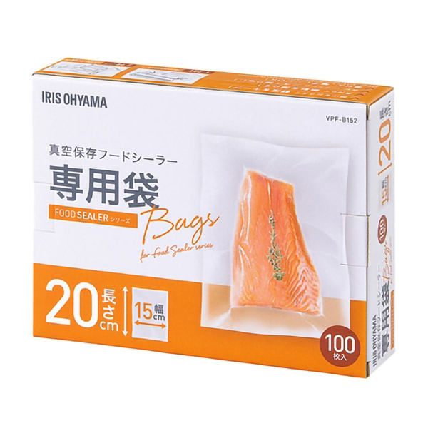 他サイト： アイリスオーヤマ 真空保存フードシーラー 専用袋 幅15cm×長さ20cm 100枚入 VPF-B152の商品画像