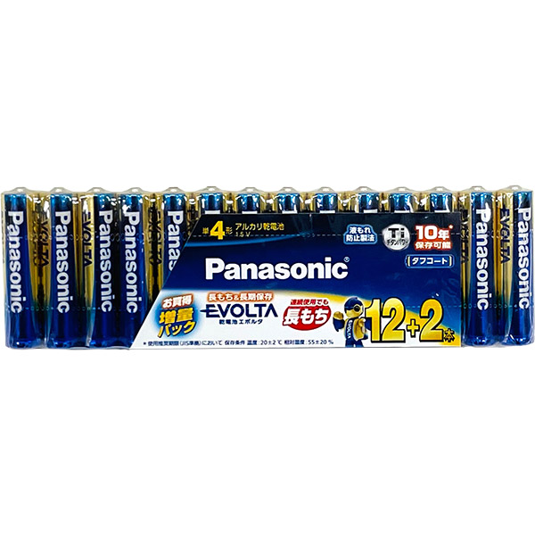 他サイト： Panasonic パナソニック エボルタ アルカリ乾電池 単4形 12+2本パック LR03EJSP 14Sの商品画像