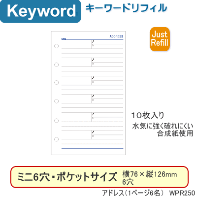 システム手帳 リフィル ミニ6穴 アドレス 1頁6名 キーワードの通販はau Pay マーケット 文具市場 W店