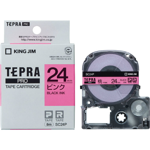 他サイト： キングジム<KING JIM>テプラ「PRO」テープカートリッジ カラーラベル(パステル) ピンク/黒文字 SC24P 24mmの商品画像