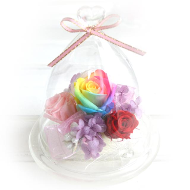 送料無料 ギフト レインボーローズ プリザーブドフラワー 誕生日 レインボー ガラス ポット ブリザーブドケース入り 箱 お祝い 結の通販はau Pay マーケット Reve