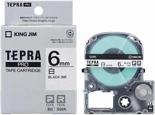 他サイト： テープカートリッジ テプラPRO 白ラベル 6mm幅 白/黒文字 キングジム SS6Kの商品画像