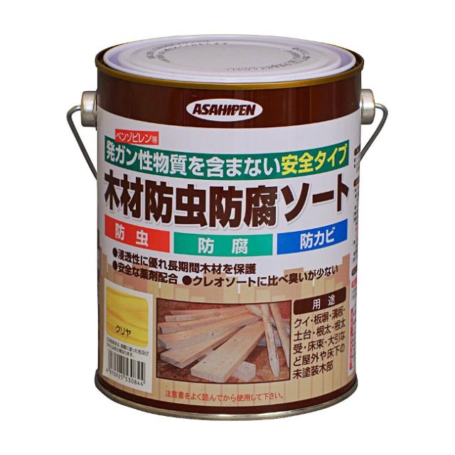 他サイト： ∀アサヒペン 【530844】木材防虫防腐ソート 1L 透明(クリヤ) (4970925530844)の商品画像