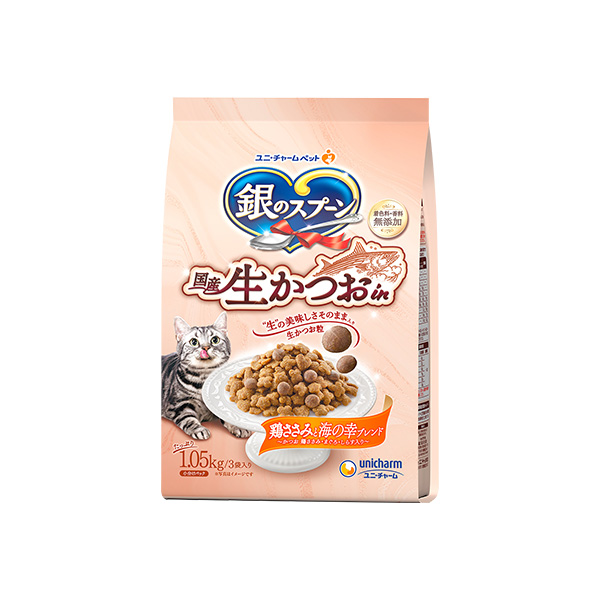 他サイト： ユニ・チャーム 銀のスプーン国産生かつおin鶏ささみと海の幸ブレンド1.05kgの商品画像