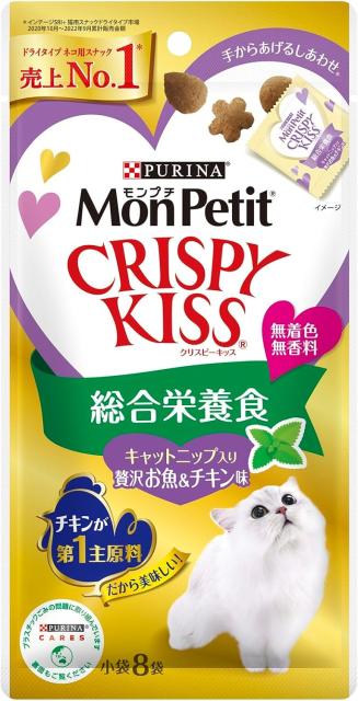 他サイト： 【5個セット】ネスレ日本 モンプチクリスピーキッス 総合栄養食キャットニップ入り贅沢お魚&チキン味 24gの商品画像