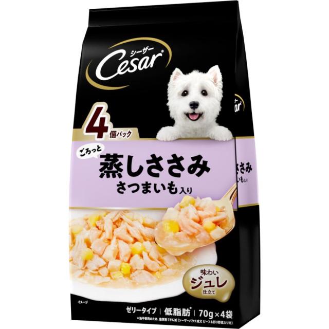 他サイト： 【2個セット】 マースジャパンリミテッド  シーザーごろっと蒸しささみさつまいも入り70g×4袋の商品画像