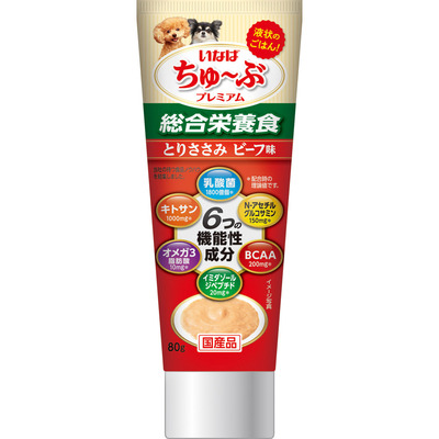 他サイト： 【6個セット】いなばペットフード ちゅ〜ぶプレミアム とりささみビーフ味 80gの商品画像