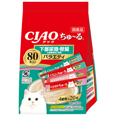他サイト： いなば CIAOちゅ〜る下部尿路・腎臓の健康維持に配慮バラエティ14g×80本の商品画像