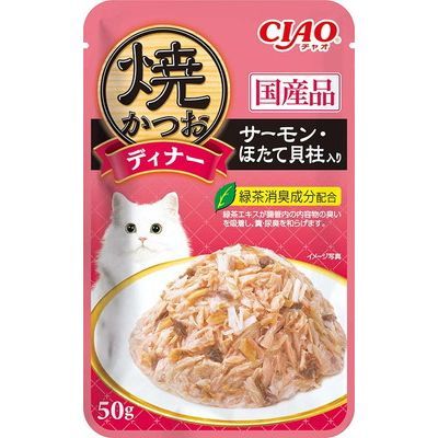 他サイト： いなば 【6個セット】CIAO 焼かつおディナー サーモン・ほたて貝柱入り 50gの商品画像