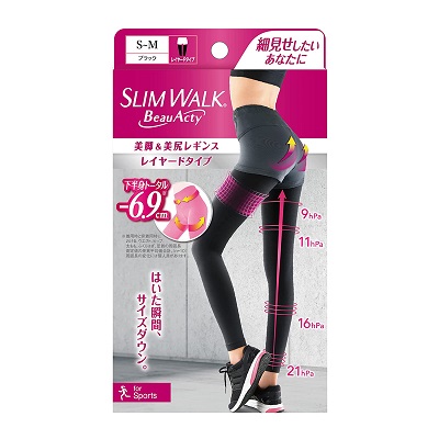 他サイト： ピップ スリムウォーク Beau-Acty 美脚&美尻レギンス ブラック S-Mサイズ ※取寄商品の商品画像