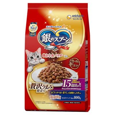他サイト： 銀のスプーン 贅沢うまみ仕立て 15歳頃から まぐろ・かつお・煮干し・白身魚・しらす入り 800g ペット ※取寄商品 賞味期限の商品画像