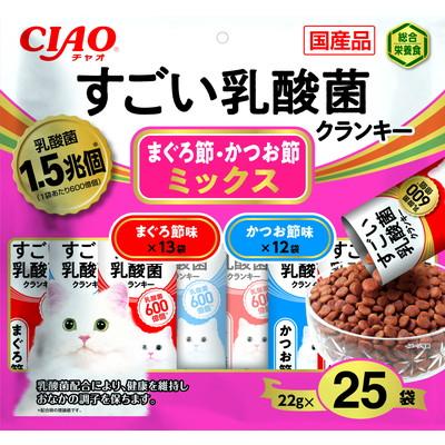 他サイト： いなばペットフード CIAO すごい乳酸菌クランキー まぐろ節・かつお節ミックス 22g×25袋 ペット ※取寄商品 賞味期限:の商品画像