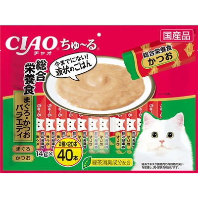 他サイト： いなばペットフード CIAO ちゅ〜る 総合栄養食 まぐろ・かつおバラエティ 14g×40本 ペット ※取寄商品 賞味期限:3ヵの商品画像