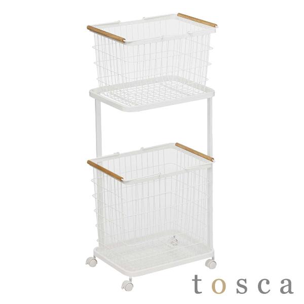 他サイト： [ トスカ ランドリーワゴン+バスケットセット ]  ランドリーバスケット 2段 tosca バスケット付 ワゴン  ホワイト の商品画像