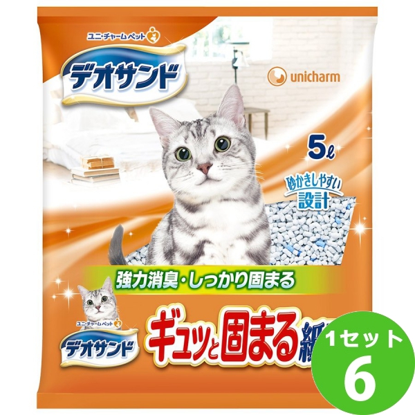 他サイト： ユニチャーム(ペット デオサンド 紙砂  5000ml×6袋 ペット 猫砂 猫の砂 猫 トイレ 固まる ユニ・チャーム 大容量 の商品画像