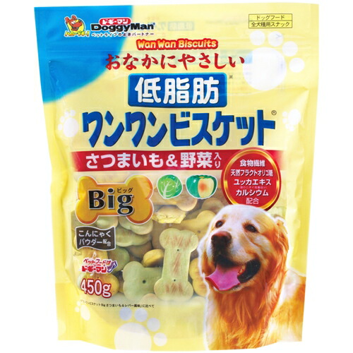 他サイト： ドギーマン おなかにやさしい低脂肪ワンワンビスケット Big さつまいも&野菜入り 450gの商品画像