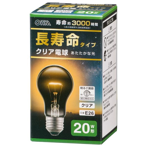 他サイト： OHM オーム電機 白熱電球 長寿命タイプ(20W形/クリア/電球色/180 lm/19W/E26/調光機能対応) LB-DL5の商品画像