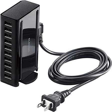 他サイト： ELECOM エレコム AC充電器/USB充電器/卓上多ポート/合計60W/USB-A10ポート/縦置き横置き対応/ブラックの商品画像