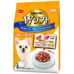 他サイト： [日本ペットフード] ビタワン君のWソフト 成犬用 お肉を味わうビーフ味粒・やわらかささみ入り 200g (-)の商品画像