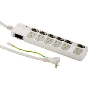 他サイト： OHM オーム電機 00-1259 アース付き 3Pプラグ対応 節電タップ 6個口 1.8m HS-T1259Wの商品画像