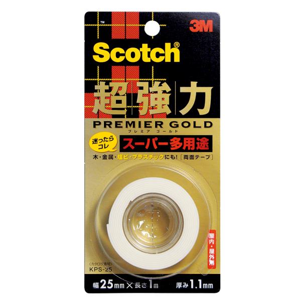 他サイト： 3M スリーエム スコッチ超強力両面テープ プレミアゴールド(スーパー多用途)KPS-25  25mmx1m   6181500の商品画像