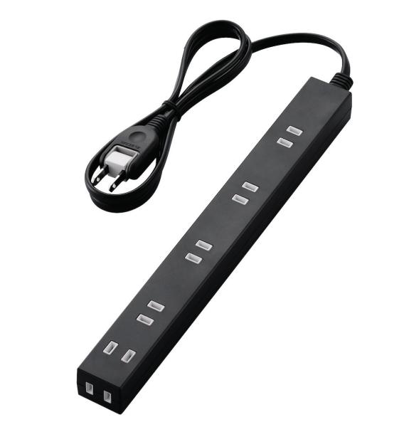 他サイト： ELECOM エレコム エレコム T-NSLK-2610BK ほこり防止シャッター付きスリムタップ(雷ガード内蔵) 1m ブラッの商品画像