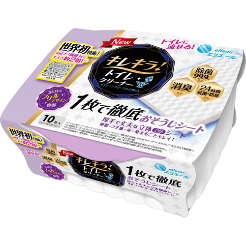 他サイト： 大王製紙 エリエール キレキラ!  トイレクリーナー1枚で徹底おそうじシート 本体 10枚 クリーンフローラル 230×330mの商品画像