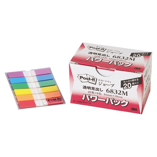 他サイト： スリーエム(3M) ポストイット フィルム 透明スリム見出し 多色アソート 44×10mm パワーパック 6832M(38382の商品画像