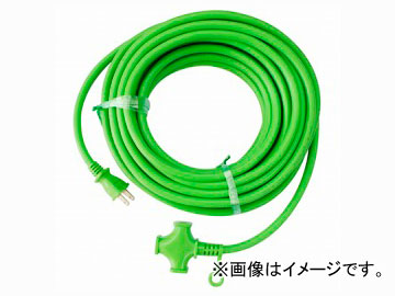 他サイト： 宏和/KOWA 延長コード 2芯3ツ口マルチタップ でか太電線(電線許容電流 22A) 10m 緑 KM22-10 JAN:45の商品画像