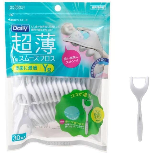 他サイト： エビス デイリー 超薄 Y型 スムーズフロス 30本入 薄くて切れにくい デンタルフロス 4901221846100 フロス 大の商品画像