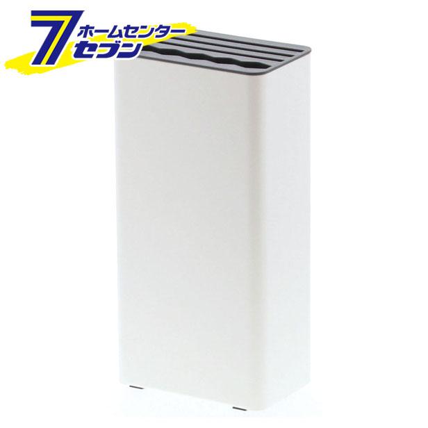 他サイト： キッチンナイフ&ハサミスタンド ホワイト プレート 山崎実業[包丁立て キッチンバサミ 包丁差し 整理]の商品画像